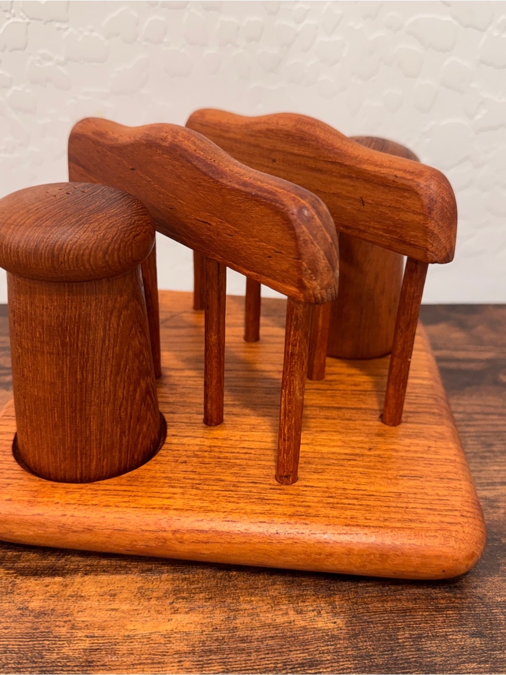 Goodwood Genuine Teak Wood Salt & Pepper Shakers with Napkin Holder Mid Century